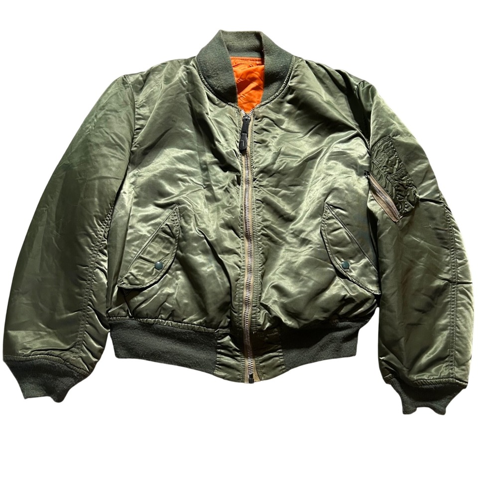 Alpha Industries MA-1 Bomber Jacket Mens XL Green Reversible Flight USA Made